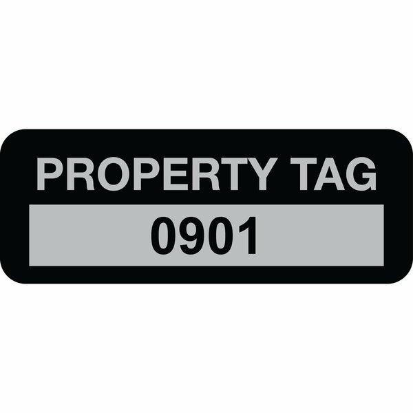 Lustre-Cal Property ID Label PROPERTY TAG5 Alum Black 2in x 0.75in  Serialized 0901-1000, 100PK 253740Ma1K0901